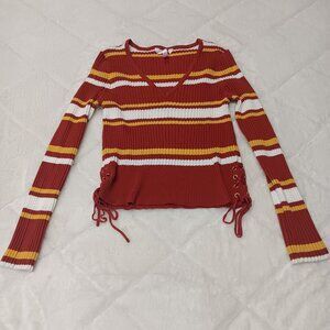 long sleeve striped v-neck top